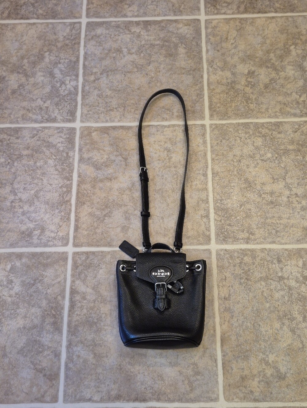 Coach Black Pebble Leather Mini Messenger Crossbody